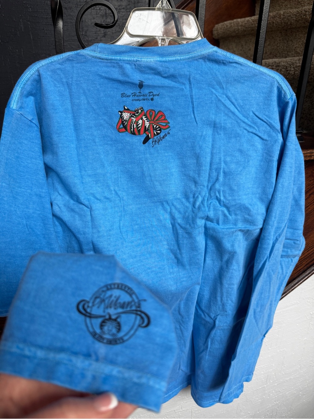 XXL NEW Blue Long Sleeve B. Kliban Crazy Shirts Hawaii Cat Christmas Stocking - Picture 9 of 11